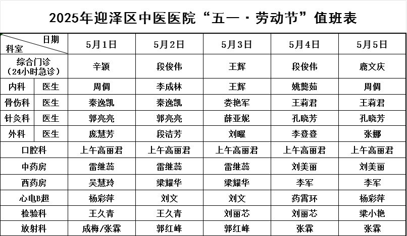 21点五龙游戏网
2025年“五一”假期出诊安排